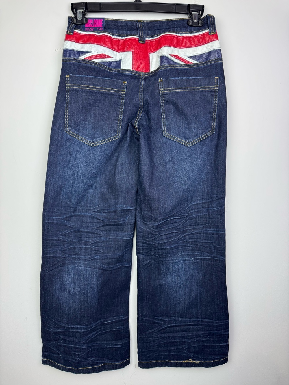 Disclosure Low Rise Wide Leg Dark Wash Jeans Union Flag Size 11 Waist 30 NEW